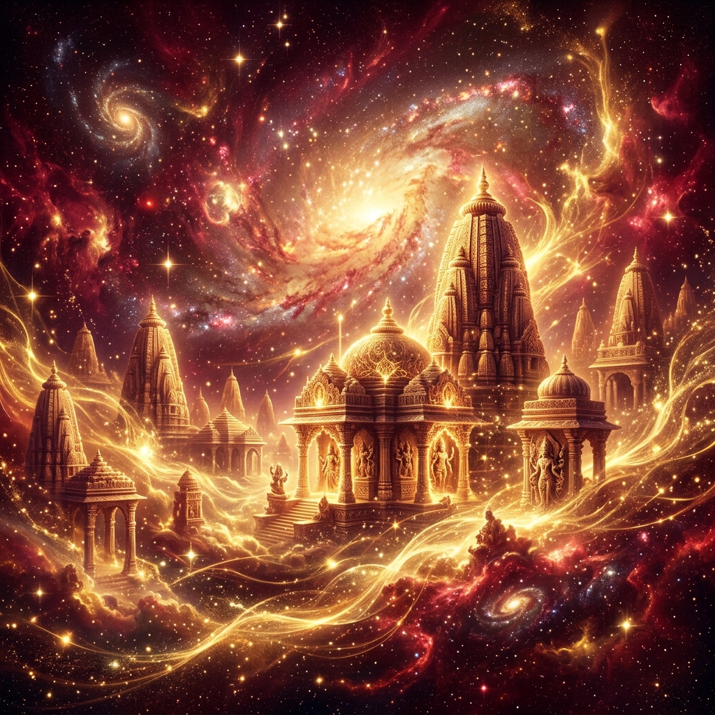 Cosmic divine temple background with golden aura